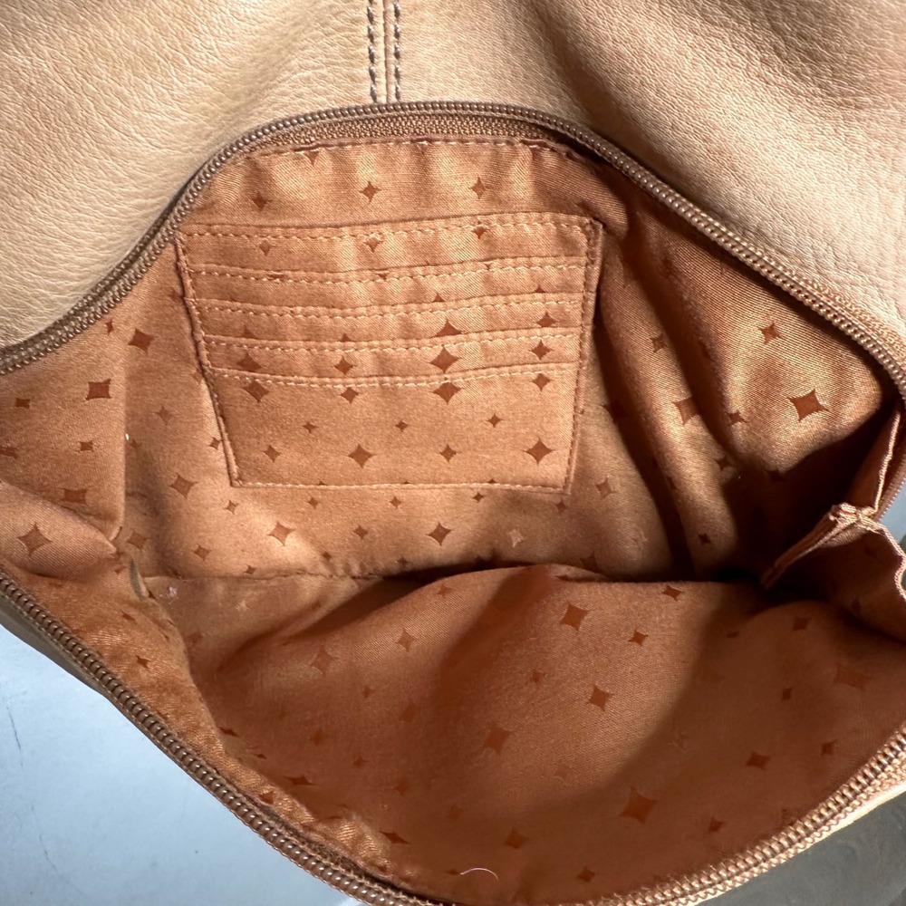 Fossil Morgan Traveler Crossbody Bag Tan Pebbled Leather Top Zip Boho Worn In - Picture 7 of 10